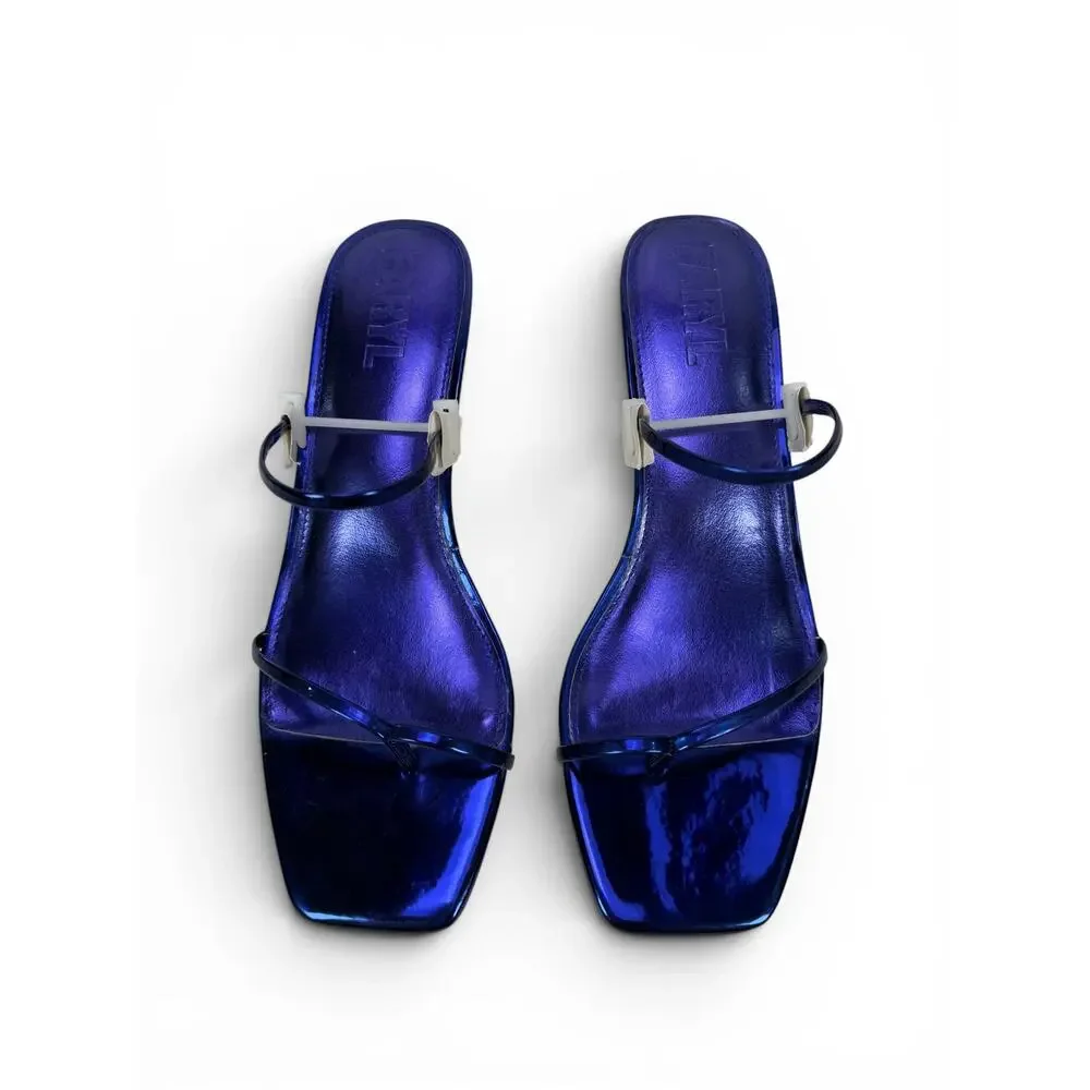 Faryl Farylrobin Aria Sandal Womens‎ 8.5 Metallic Purple Blue Square Toe Strappy